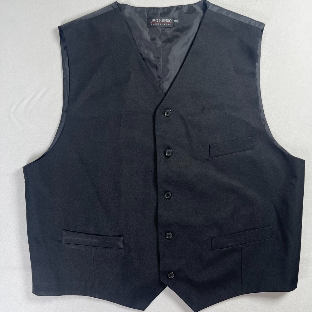 Umo Lorenzo Suit Vest Men's 2XL Black Belted Classic Formal Waistcoat Tuxedo